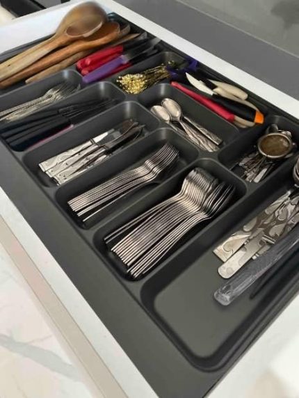 75x49 Cm.12 Gözlü Antrasit Çekmece Içi Kaşıklık (70 * 40 Cm'e Kadar Kesebilirsiniz) Maket Bıçağı HEDİYE!