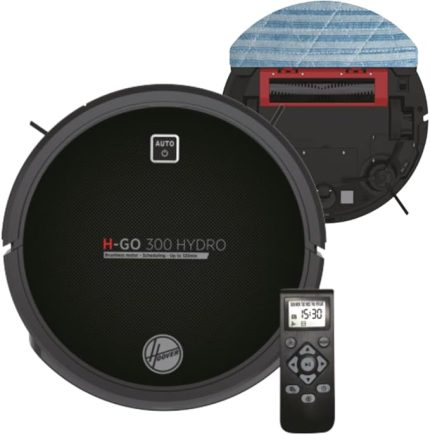 H-GO 300 HYDRO 2si1 Arada Akıllı Robot Süpürge, Süpürme ve Paspaslama, 350 ml Hazne, 120 dk Pil Ömrü, 18 V Siyah