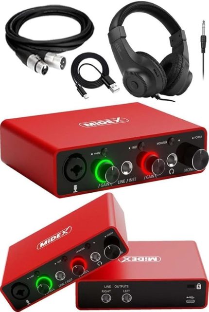 GLX-700RD-H Üst Segment Usb Stüdyo Ses Kartı 2 Giriş 2 Çıkış 24bit/192kHz (Kulaklık ve kablo Dahil)