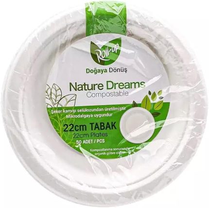Nature Ekolojik Karton Kağıt Parti Tek Kullanımlık Tabak - 22 Cm. - 50 Adetlik 1 Paket