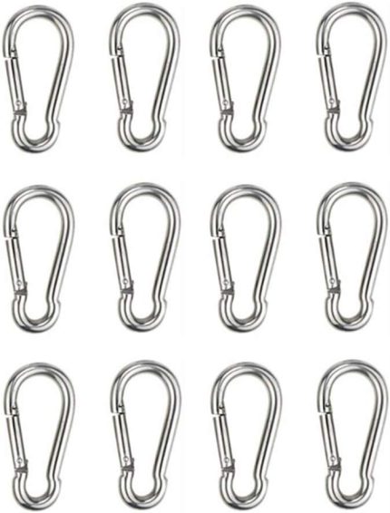 12 adet M6 Karabina Kanca - Ağır Hizmet Tipi 304 Paslanmaz Çelik Geçmeli Kanca, Carabiner Anahtarlık Klipsleri Açık, Kamp, Yürüyüş için