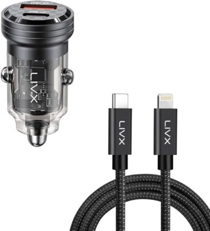 Transparent 45W PD/QC Mini Araç şarj Cihazı ve 1 Metre iPhone Hızlı Şarj Kablosu L35 - BLT-00