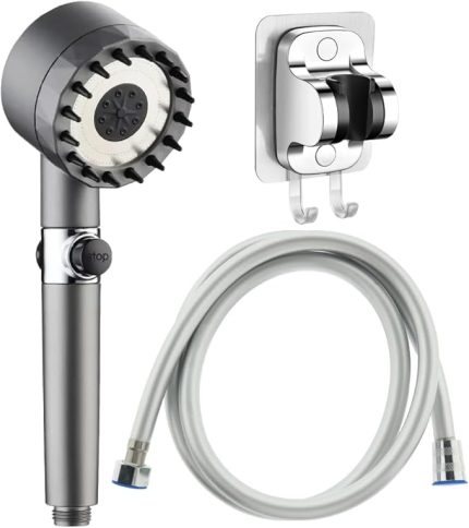 Filtreli 3 Fonksiyonlu Duş Başlığı El Duşu + Pvc Duş Hortumu ve Yapışkanlı Mafsal 3'lü Set