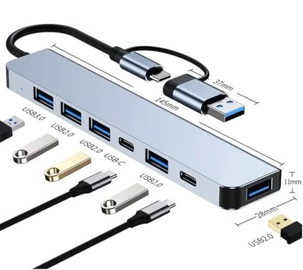 Çoklayıcı Adaptör 7in1 USB/Type-c To USB A, USB C Macbook uyumlu Çevirici Adaptör Çok Portlu Çoklayıcı 7 in 1 USB HUB (Gri)