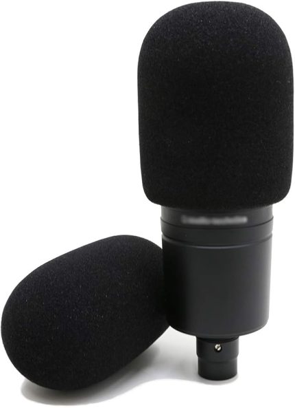 Audio Technica AT2020 Köpük Mikrofon Ön Cam - Audio Technica AT2020 ve Diğer Büyük Mikrofonlar için 2'li Paket Büyük Boy Mikrofon Kapağı Pop Filtresi (Siyah)