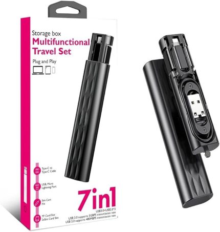 Aksesaurcı 7 in 1 Çok İşlevli USB C adaptör seti Type-C, Usb, Micro Light-ning Port, Seyahat için USB kablosu Sim kart, Hafıza Kartı saklama kutusu, kameralar ve daha fazlası için