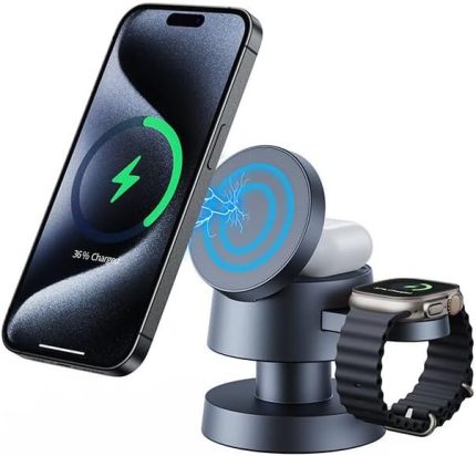 4’ü 1 Arada Şarj İstasyonu – Telefon, Saat, Kulaklık ve Gece Lambası Özelliğiyle Şık ve Pratik Tasarım, Hızlı Şarj, Magsafe Uyumlu Stand