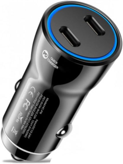 Polham Süper Hızlı Şarj 60W Ultra Hızlı 2x PD Type C Girişli Araç Şarj Başlığı, 12/24V Tüm Girişlere Uyumlu, Isı ve Akım Korumalı Şarj Başlığı