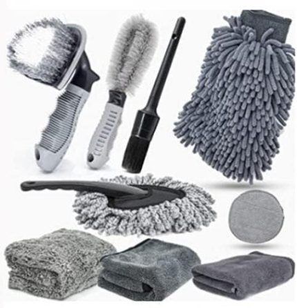 Polham 9 Parçalı Araba, Motorsiklet İçin Detaylı Temizleme Seti, Oto Bakım Seti, Mikrofiber Set