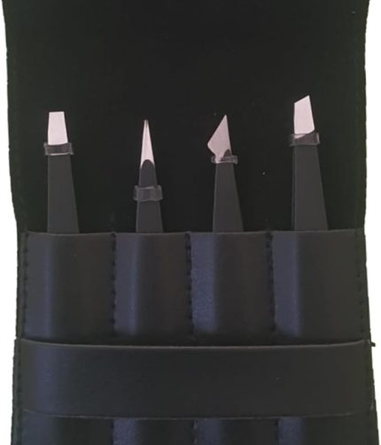 Deri Çantalı 4'lü Paslanmaz Çelik Cımbız Seti - Siyah/Siyah TWZSET4001