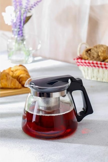 Home Isıya Dayanıklı Borosilikat Cam Demlik, Kendinden Süzgeçli, Şık Tasarım (900 Ml)