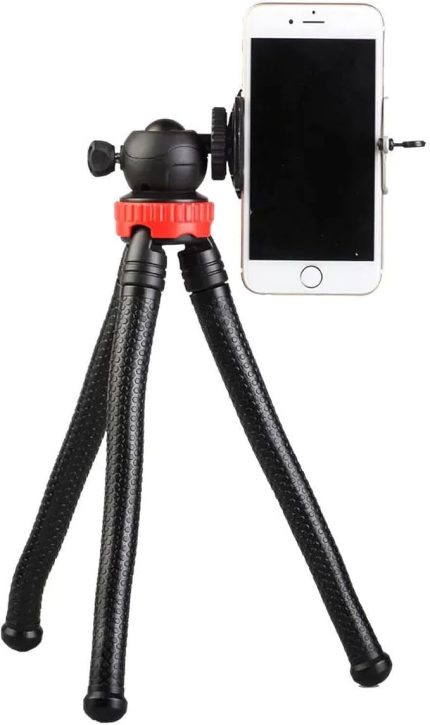 Esnek Youtuber Yayıncılar ve Sosya Medya için İdeal 30cm Ahtapot 360 Derece Taşınabilir Ayakları Bükülebilir Selfie Telefon Tutuculu 3 Ayaklı Kampda Tatilde Gezilerde Tripod Çok Hafif 320gr