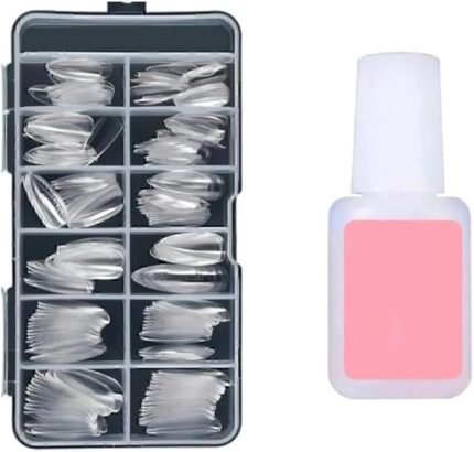 Tırnak Seti (100LÜ ŞEFFAF BADEM PROTEZ TIRNAK/TAKMA TIRNAK+10 GR FIRÇALI EXTRA GÜÇLÜ YAPIŞTIRICI/Nail Glue/Tırnak Yapıştırıcısı)