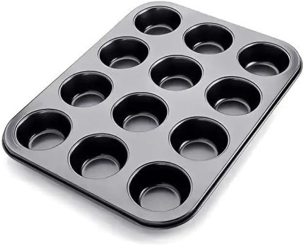 12 Gözlü Metal Muffin Kalıbı – Yapışmaz Kaplama, Fırın Uyumlu, Dayanıklı Siyah Muffin ve Cupcake Tepsisi, Kek Kalıbı