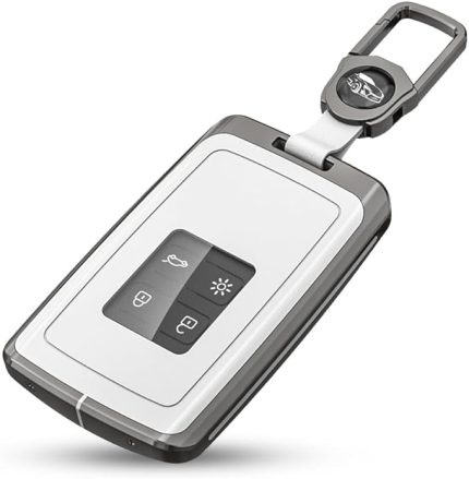 Renault Araba Anahtar Kılıfı - Clio Megane Kadjar için Renault Çinko Alaşımlı Anahtar Kılıfı ile Uyumlu 4 Düğmeli Araba Anahtar Kılıfı Anahtarlık Kılıfı (Beyaz)