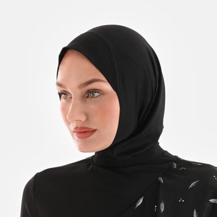 Kadın Siyah Tesettür Şal Bone – Boyun Kapalı. Lastikli ve Esnek Yapı | Yüzücü Bone | Deniz. Havuz. Spor ve Günlük Kullanım İçin Uygun