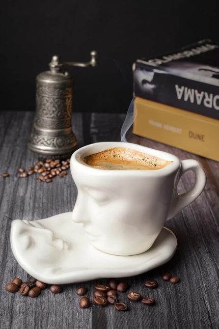 Adet 110 ML Yüz Şekilli Seramik Beyaz Türk Kahvesi Fincan Takımı MIT1080