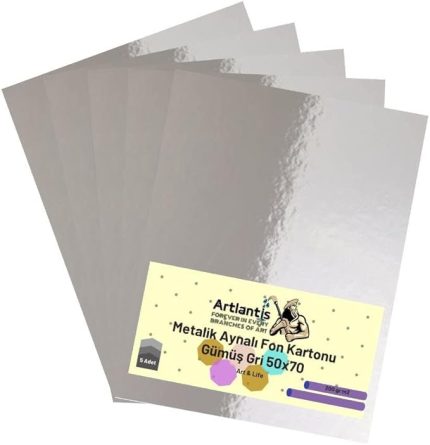 Gri 50x70 Metalik Aynalı Fon Kartonu 5 Adet 1 Paket Artlantis Aynalı Metalik Fon Kartonu