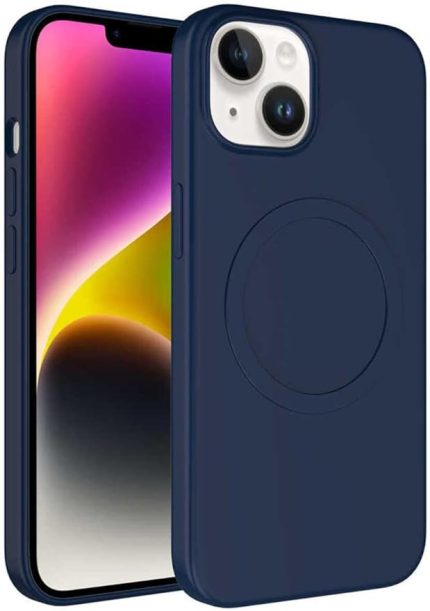 13/14 ile uyumlu Kılıf - Magsafe ile uyumlu Wireless Şarj Özellikli, Lacivert Silikon Kapak - Zore Plas - Darbeye Dayanıklı, Yumuşak Koruma