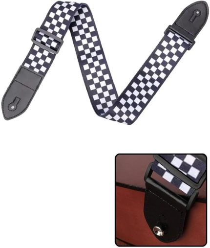 SR-11WB Gitar Omuz Askısı, Siyah-Beyaz Renk Kare Desenli Uzunluk 90-143 cm
