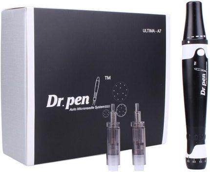 Pen Ultima A7 Microneedling Kalem - 18000 RPM En Güçlü Kablolu Model - Profesyonel Derma Otomatik Kalem - Yüz ve Vücut için En İyi Cilt Bakım Alet Seti - 6 adet 12 pinli Kartuş