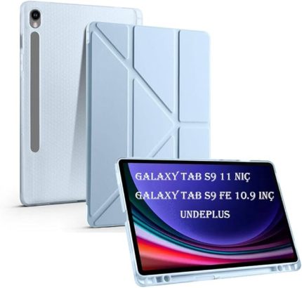 Samsung Galaxy Tab S10 Lite FE/S10/S9 FE/S9 ile uyumlu Kılıf Kalem Bölmeli Trifolding Case(12.4inç Değildir) Mavi