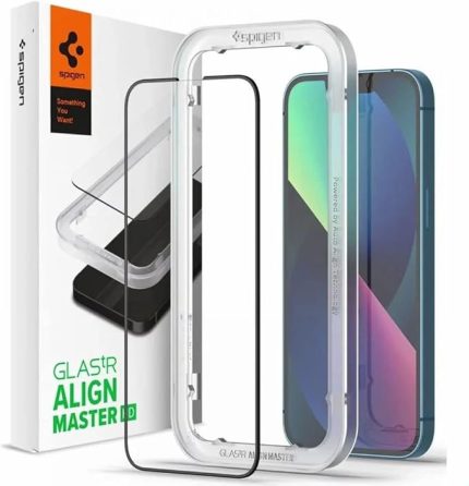 iPhone 14 / 13 / 16e / 13 Pro ile Uyumlu Kolay Kurulum Cam Ekran Koruyucu GLAS.tR AlignMaster Siyah - AGL03725 (Spigen TR Garantili)