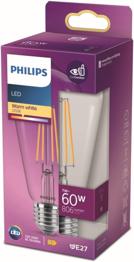 LED Classic 60W ST64 Filament Ampul, 2700K Sarı Işık, E27 Normal Duy, Dim Edilmez