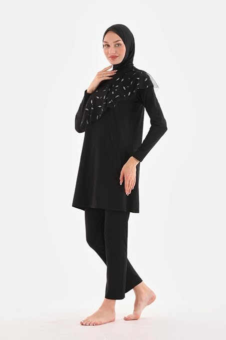 Kadın Siyah Tesettür Şal Bone – Boyun Kapalı. Lastikli ve Esnek Yapı | Yüzücü Bone | Deniz. Havuz. Spor ve Günlük Kullanım İçin Uygun - Görsel 5