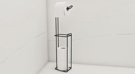 Banyo Dekoratif Siyah Ayaklı Yedekli Tuvalet Kağıtlığı, Şık ve Fonksiyonel Tasarım