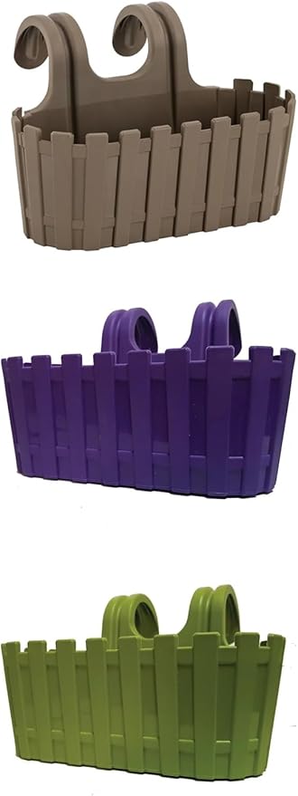 Çift Askılı Saksı 3 Adet, 30 cm Renkli Çit Balkon Saksı