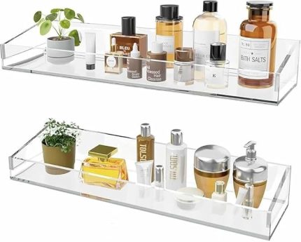 2 Adet Pleksi Raf | Banyo Mutfak Düzenleyici Kendinden Yapışkanlı Vidalı Raf - 40 Cm