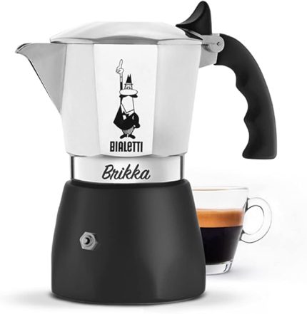New Brikka Moka sürahisi, kremalı espresso hazırlayabilen tek ocak kahve makinesi, 4 fincan (170 ml), alüminyum ve siyah, metal
