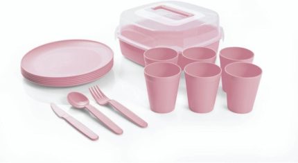 Home Piknik Seti 6 Kişilik Piknik Sepeti 32 Parça Pudra Piknik Seti Şeffaf Kutulu 6 Kişilik Piknik Seti Pudra