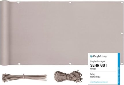 balkon brandası, balkon kaplaması, ışık geçirmez, rüzgar ve UV koruması, %100 mahremiyet alanı, halkalı, naylon kablo bağı ve kordonlu, 120 x 600 cm boz kahverengi