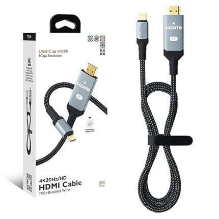 Wlue Type-C to 4k 30Hz Ultra Full Hd HDMI Usb-C Tak Çalıştır Görüntü Aktarım Kablosu 3 Metre Gold