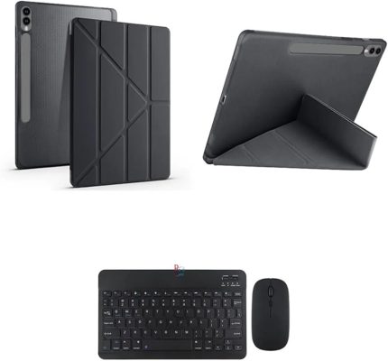 Galaxy Tab S10 Plus 12.4 inç İle Uyumlu Üçgen Standlı Kılıf Ve Klavye Mouse 2 li Set Siyah