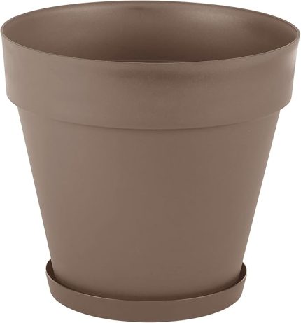 YS06 Yalı Saksı Drenaj Aparatlı Tabaklı Dekoratif Saksı 37cm, 23 Litre Mocha