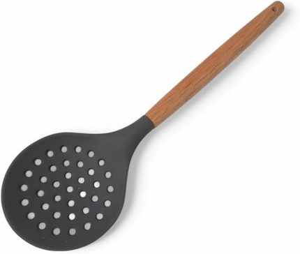 Bambu Saplı Silikon Kevgir, Bambu Uzun Silikon Geniş Kevgir 27cm 3 Renk Seçenekli (SİYAH)