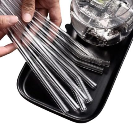 10'lu Yüksek Borosilikat Şeffaf Cam Pipet, Isıya Dayanıklı Yeniden Kullanılabilir İçme Pipet, Eğimli