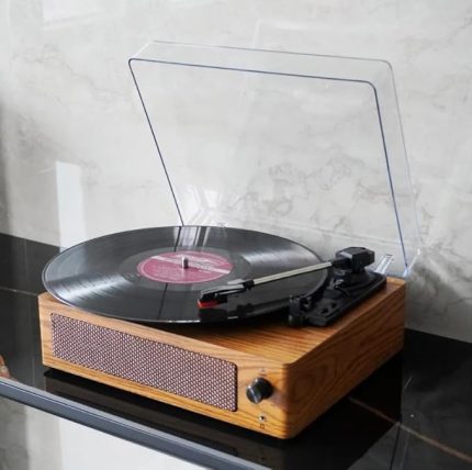 Klasik Görünümlü Pikap Hoparlörlü Vintage Ahşap Görünümlü Bluetooth Bağlantı 33 45 78 Dönüş Hızı Nostaljik Pikap R108 (Kahverengi)