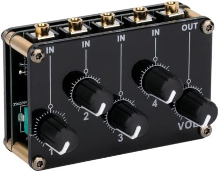 4'ü 1 arada Pasif Mikser Modülü Mini Stereo 4 Kanallı Pasif Mikser Ses Mikseri 4 Ses Girişi - 1 Çıkış Ultra Kompakt Stüdyosu için Düşük Gürültü Konsol Sahne Küçük Kulüp veya Bar