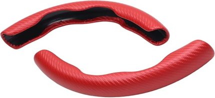 Otomobil direksiyon kolu karbon fiber desenli kaymaz segment-direksiyon koruma kapağı araba direksiyon kılıfı Comaro için geçmeli koruma (kırmızı)