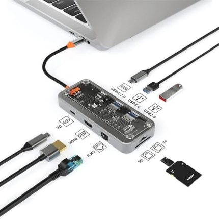 MT55 Mac ile Uyumlu Thunderbolt 3 Type-C USB Adaptör Hub 8in1 4K HDMI RJ45 100Mbps SD Kart Okuyucu 100W PD Telefon Hızlı Şarj Aleti