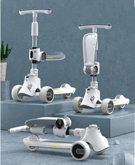 3 Tekerlekli Katlanabilir Çocuk Scooterı | Işıklı & Müzikli | Ayarlanabilir Yükseklik | Oturmalı & Ayakta Kullanım | 1-12 Yaş | 80kg Taşıma Kapasiteli Scooter