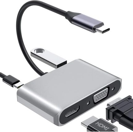 Type-C Hdmi Vga Usb 3.0 Type 4in1 Video Dönüştürücü Veri Aktarıcı Usb Adaptör Notebook ve Macbook ile Uyumlu Gri TC-26