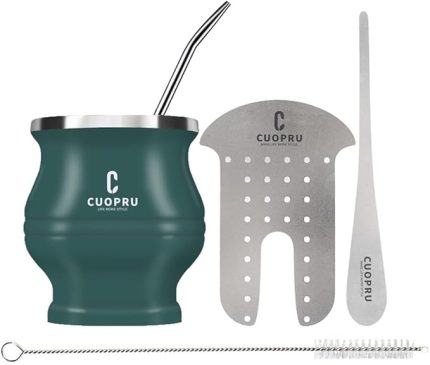 Paslanmaz Çelik Yerba Mate Fincan ve Set - 7.5 oz, Ordu Yeşili, Modern Tasarım