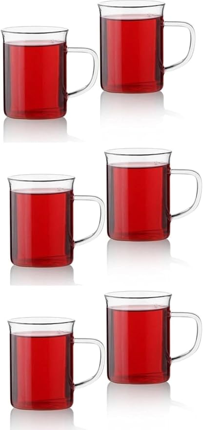 Home 6'lı Borosilikat Cam Kupa – Isıya Dayanıklı Termisil Çay ve Kahve Bardağı Seti, Şeffaf Cam Kupa, Sıcak Soğuk İçecekler İçin Dayanıklı Bardak Takımı (6 Adet)