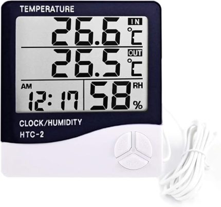 Dijital Termometre Saat Isı Sıcaklık Nem Ölçer Htc-2