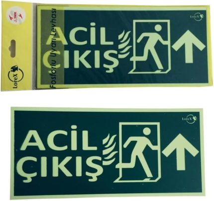 LR-FU ACİL-ÇIKIŞ Yazılı Yukarı Ok Yön Gösteren Fosforlu Yön Levhası (1)